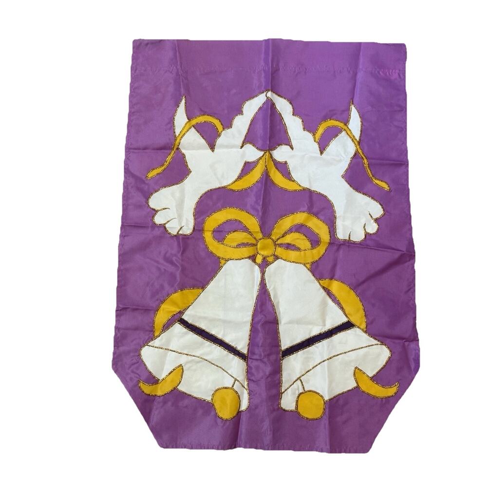 Purple Holiday Or Wedding Garden Flag with White Doves and Bells Design